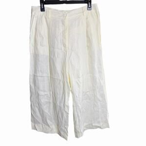 Greek Archaic Kori 100% Linen Women's Wide Leg Cropped Pants Ivory Large Coastal